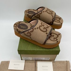 Gucci Brown Monogram Platform Slide Sandals